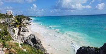 a rocky beach next to the ocean