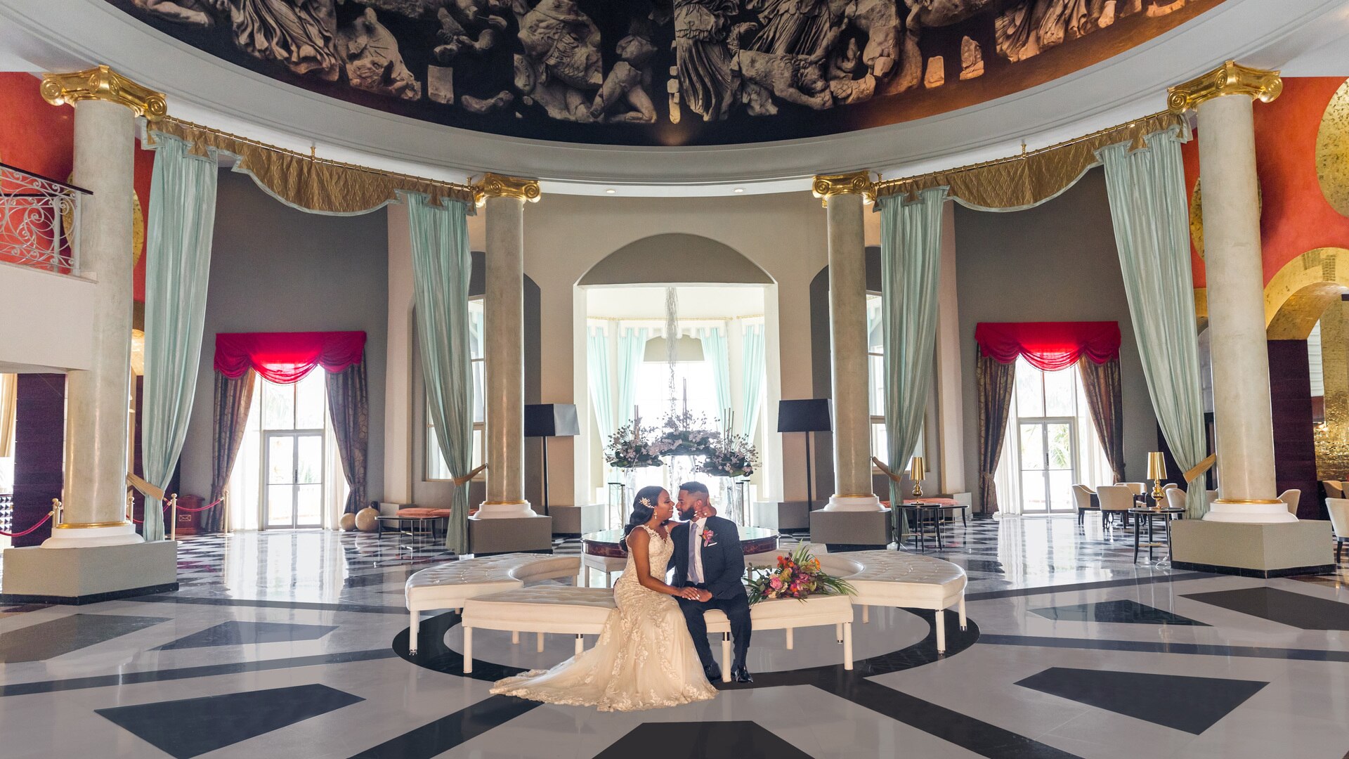 a room filled with furniture and a fireplace