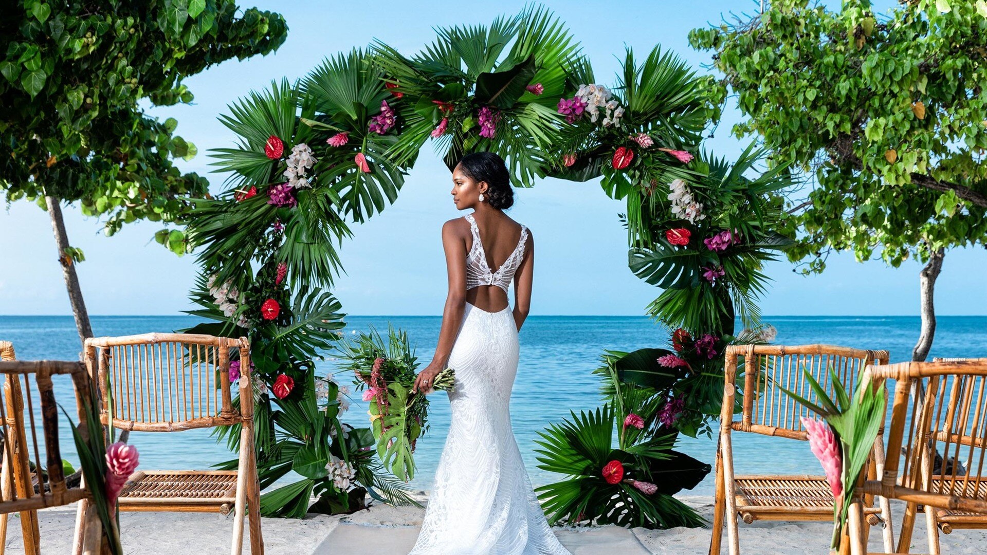 a beach with palm trees