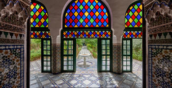 a colorful building with many windows