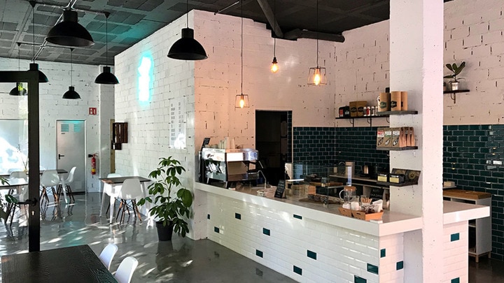 a kitchen with a table in a room