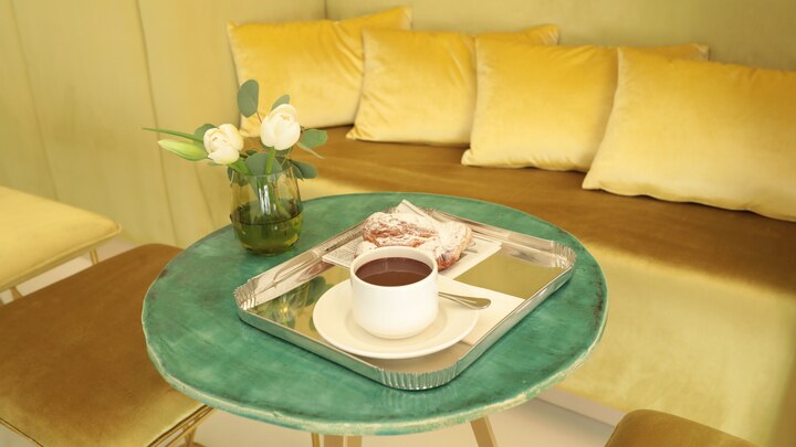 a living room with a couch and a coffee table