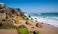 ein felsiger Strand am Meer