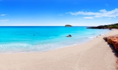 una playa de arena junto a un cuerpo de agua