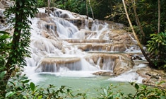 Dunn's River Falls into a body of water