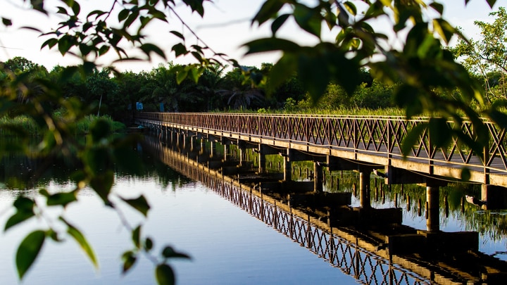 a long bridge over a body of water